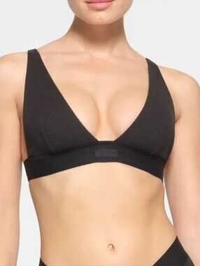Danskin Intimates Cotton Ribbed Plunge Wireless Bralette- Black